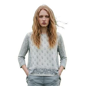 Lucky Brand Women's Boatneck Floral Print Long Sleeve Top - Light Green/Blue. XL